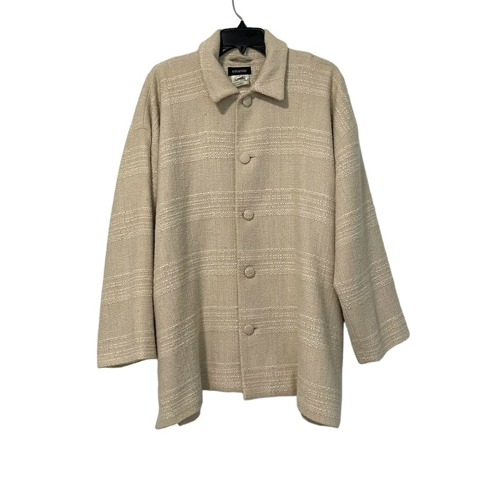 Eskandar Ivory Wool Cashmere Knit Button Up Oversized Coat Size 1 Designer